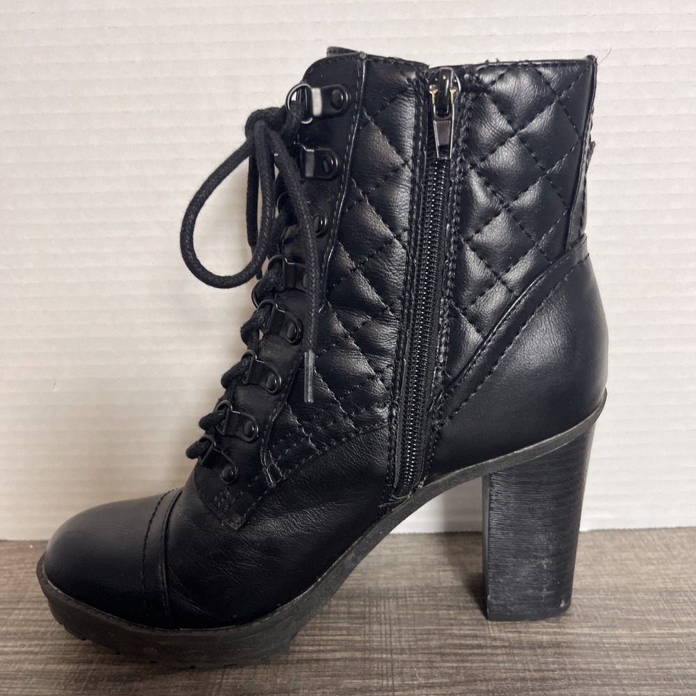 G by Guess Combat Boots 6.5 Black Lace up Zip Biker Heel Ankle Bootie Whimsigoth - Picture 9 of 11